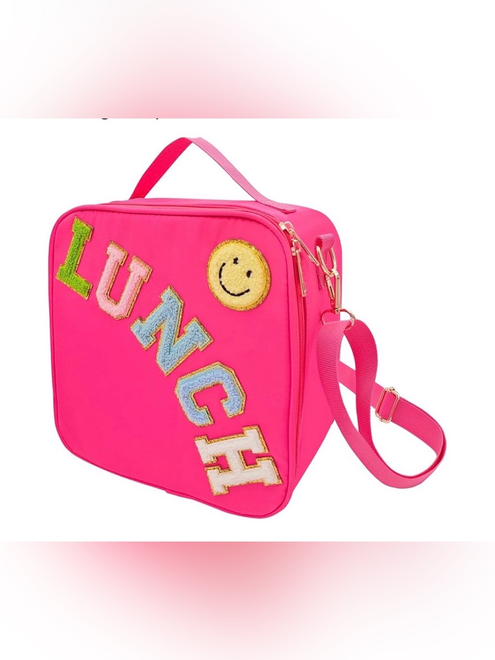 Dark Swan Pink Insulated Lunch Bag with Glitter Chenille “Lunch” Letters